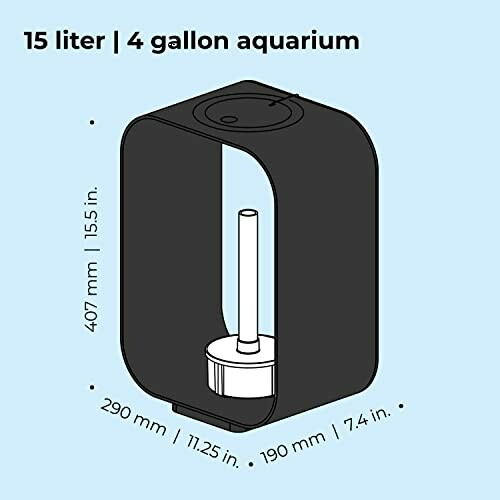 Diagram of a 15 liter, 4 gallon aquarium with dimensions.