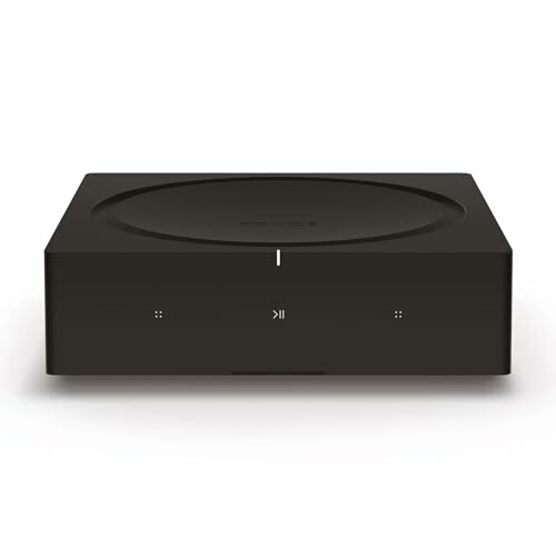 Black audio amplifier with minimal design.