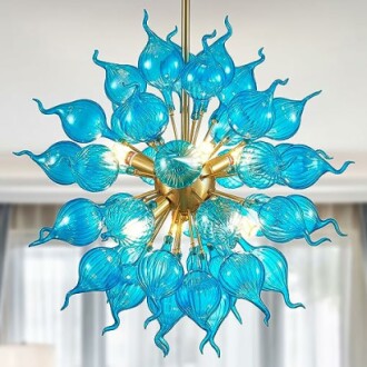 Blue Flower Bud Art Deco Chandelier