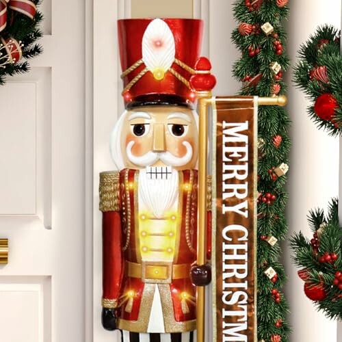 Festive nutcracker decoration with Merry Christmas sign