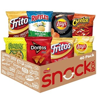 Assorted Frito-Lay snack bags in a box.