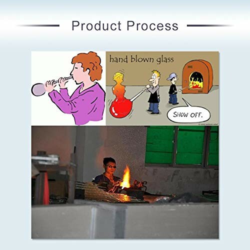 Illustration and photo of hand-blown glass process.
