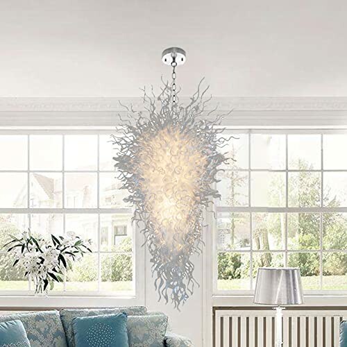 Hand Blown Glass Chandelier in a bright living room