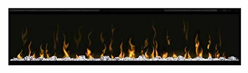 Modern electric fireplace with flames and decorative stones