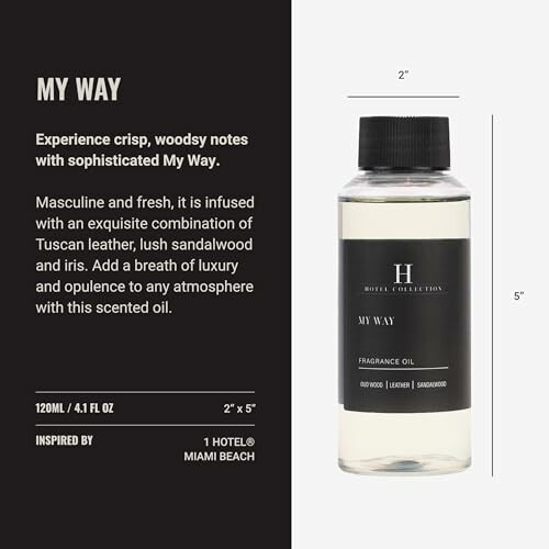 My Way fragrance oil with woodsy notes and luxurious scent description.