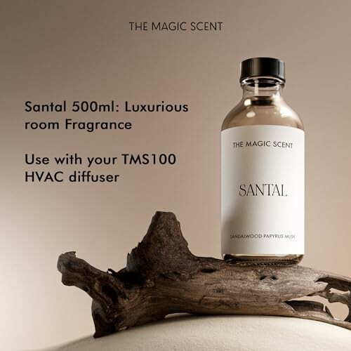 Santal 500ml luxury room fragrance bottle on driftwood.